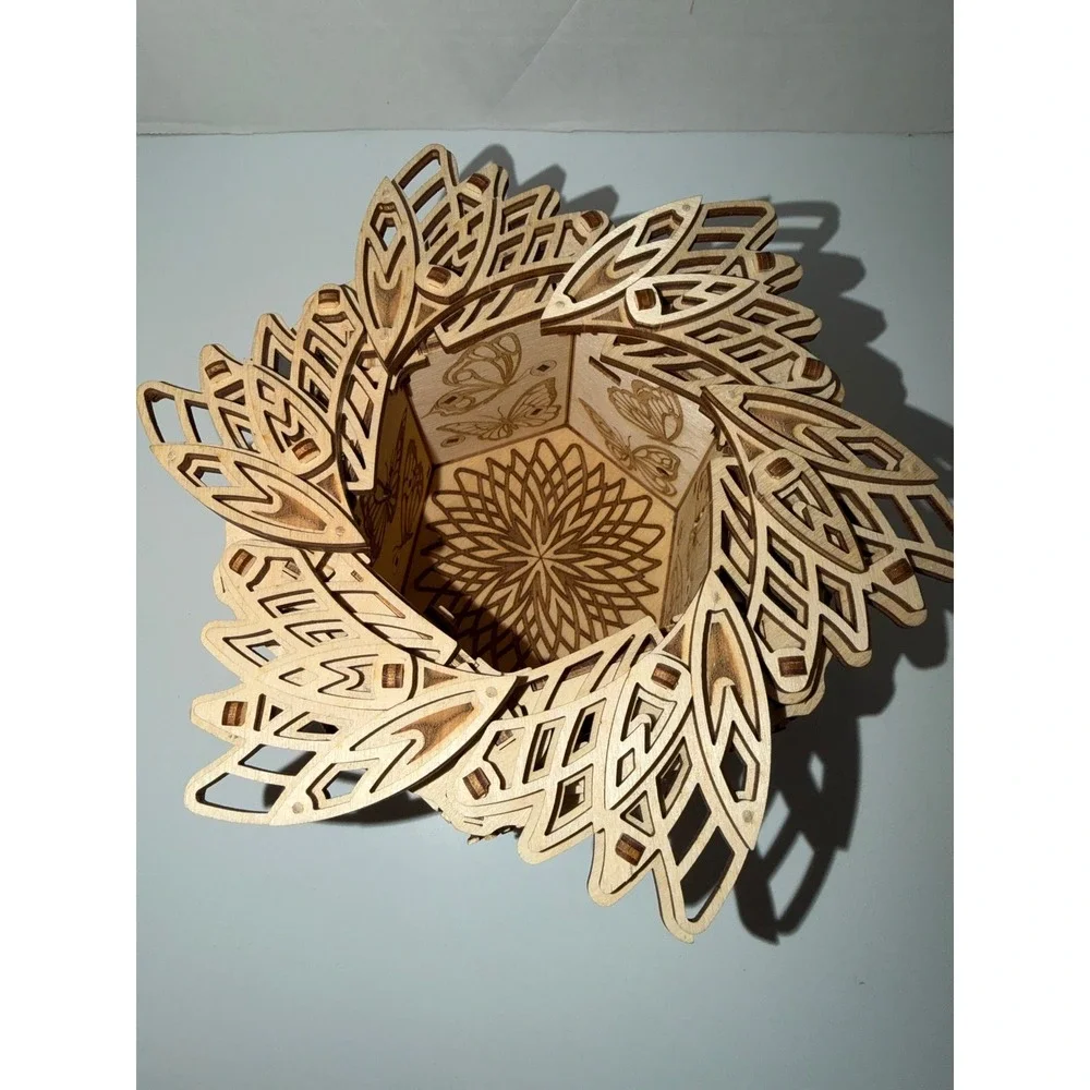 Wood Trick Mystery Flower Mechanical Wooden Music Box 3D Puzzle Jewelry Box